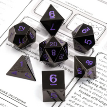 Load image into Gallery viewer, Black with Purple Metal Dice Set