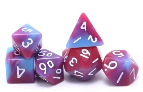 Dark Red and Blue Marble Mini Dice Set