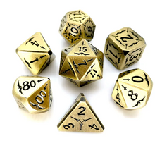 Load image into Gallery viewer, Gold with Black Ink Metal Dice Set