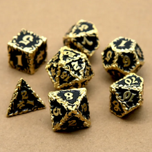 Load image into Gallery viewer, Black and Gold Druid Metal Dice Set