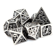 Load image into Gallery viewer, Silver Gears Hollow Dice Set