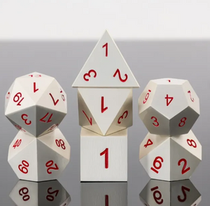 Silver with Red Metal Dice Set