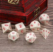Load image into Gallery viewer, Silver with Red Metal Dice Set