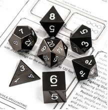 Load image into Gallery viewer, Black with White Metal Dice Set