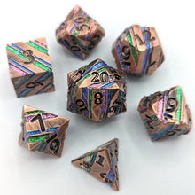 Load image into Gallery viewer, Copper Stripped Metal Dice Set