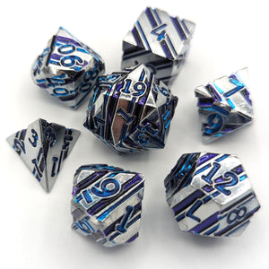 Silver with Blue Stripes Metal Dice Set