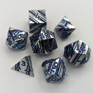Silver with Blue Stripes Metal Dice Set