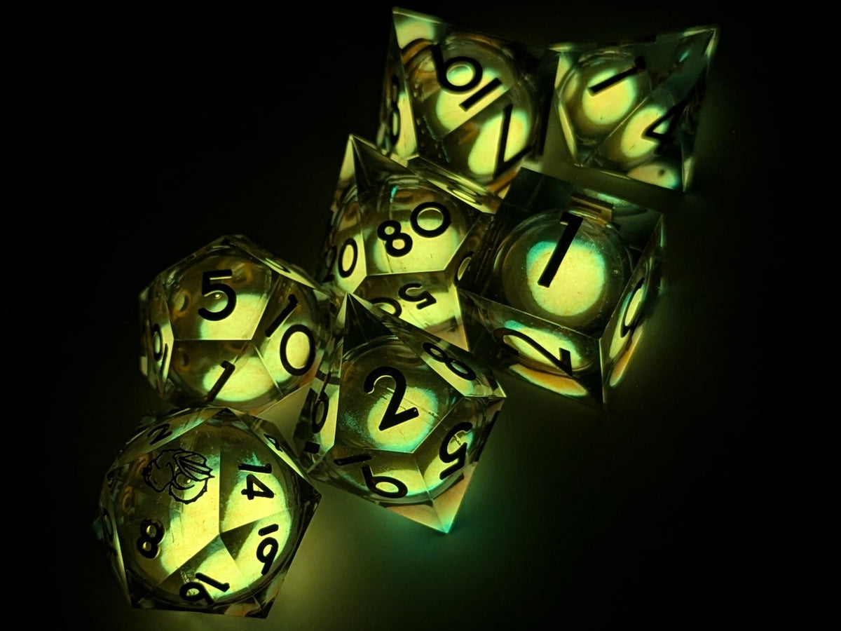 Spellsong Glow in the Dark Liquid Core Dice Set – Robin's Nerd Supplies