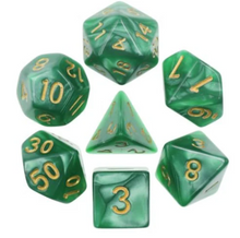 Load image into Gallery viewer, Green Gold Pearl Dice Set