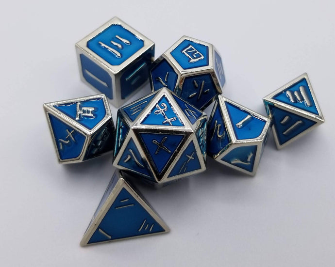 Kanji Metal Blue Silver Dice