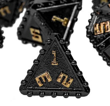 Load image into Gallery viewer, Black and Gold Rivet Metal Dice Set