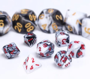 White Black Marble with Red Mini Dice Set