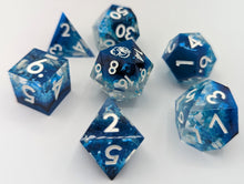 Load image into Gallery viewer, Tides Blue and White Dice Set with White Font