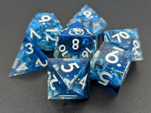 Tides Blue and White Dice Set with White Font