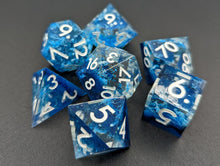 Load image into Gallery viewer, Tide Blue and White Dice set with White font