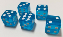 Load image into Gallery viewer, Blue Transparent (B-Grade) 16mm 6 Sided Dice (Set of 5)