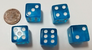 Blue Transparent (B-Grade) 16mm 6 Sided Dice (Set of 5)