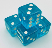 Load image into Gallery viewer, Blue Transparent (B-Grade) 19mm 6 Sided Dice (Set of 5)