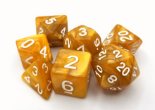Load image into Gallery viewer, Golden Tan Pearl Dice Set