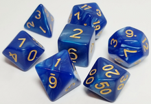 Load image into Gallery viewer, Sapphire Blue Gold Pearl Dice Set