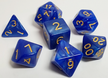 Load image into Gallery viewer, Sapphire Blue Gold Pearl Dice Set
