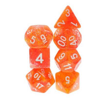Load image into Gallery viewer, Yellow Red Galaxy Dice Set