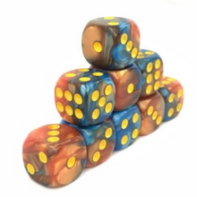 Load image into Gallery viewer, Blue Orange Marble, 12mm 6 Sided Dice (Set of 5)