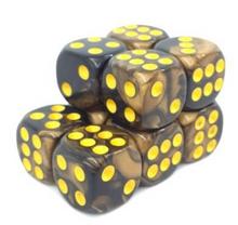 Load image into Gallery viewer, Gold Black Marble, 12mm 6 Sided Dice (Set of 5)