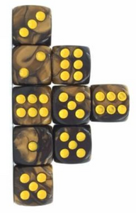 Gold Black Marble, 12mm 6 Sided Dice