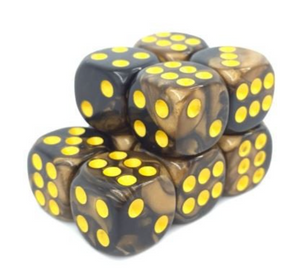 Gold Black Marble, 12mm 6 Sided Dice (Set of 5)