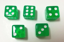 Load image into Gallery viewer, Green Transparent (B-Grade) 16mm 6 Sided Dice (Set of 5)